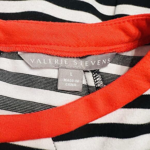 Valerie Stevens L Sleeveless Casual Dress Striped Black White Coral Trim (A0126) - Picture 5 of 5